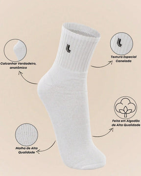 Kit com 3 Pares de Meias Cano Médio Unisex Lupo Sport em Algodão