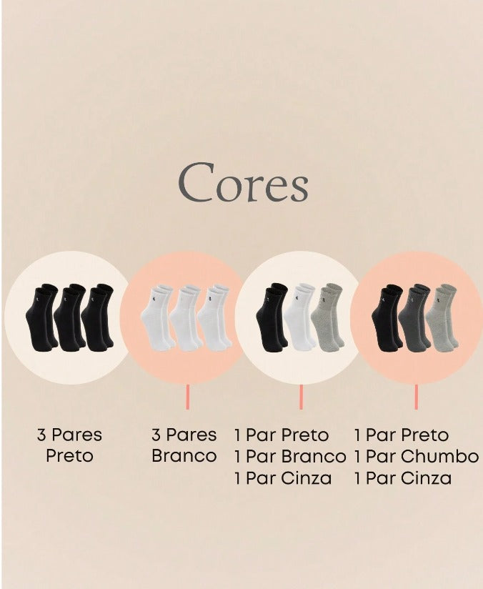 Kit com 3 Pares de Meias Cano Médio Unisex Lupo Sport em Algodão