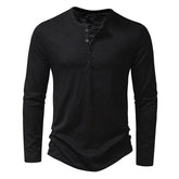 KIT 3 Camiseta Manga Longa Gola Henley Masculina