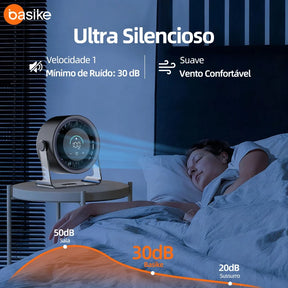 Ventilador Mesa 100 Níveis Display Digital 5000mAh Bateria 7H Silencioso 30dB USB