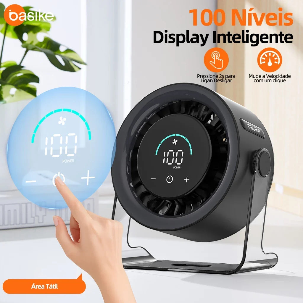 Ventilador Mesa 100 Níveis Display Digital 5000mAh Bateria 7H Silencioso 30dB USB