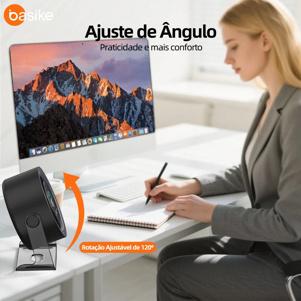 Ventilador Mesa 100 Níveis Display Digital 5000mAh Bateria 7H Silencioso 30dB USB